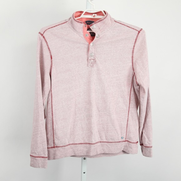 Tommy Bahama Pullover Mens Medium Red Snap Mock Neck Long Sleeve Cotton Henley - Picture 2 of 10